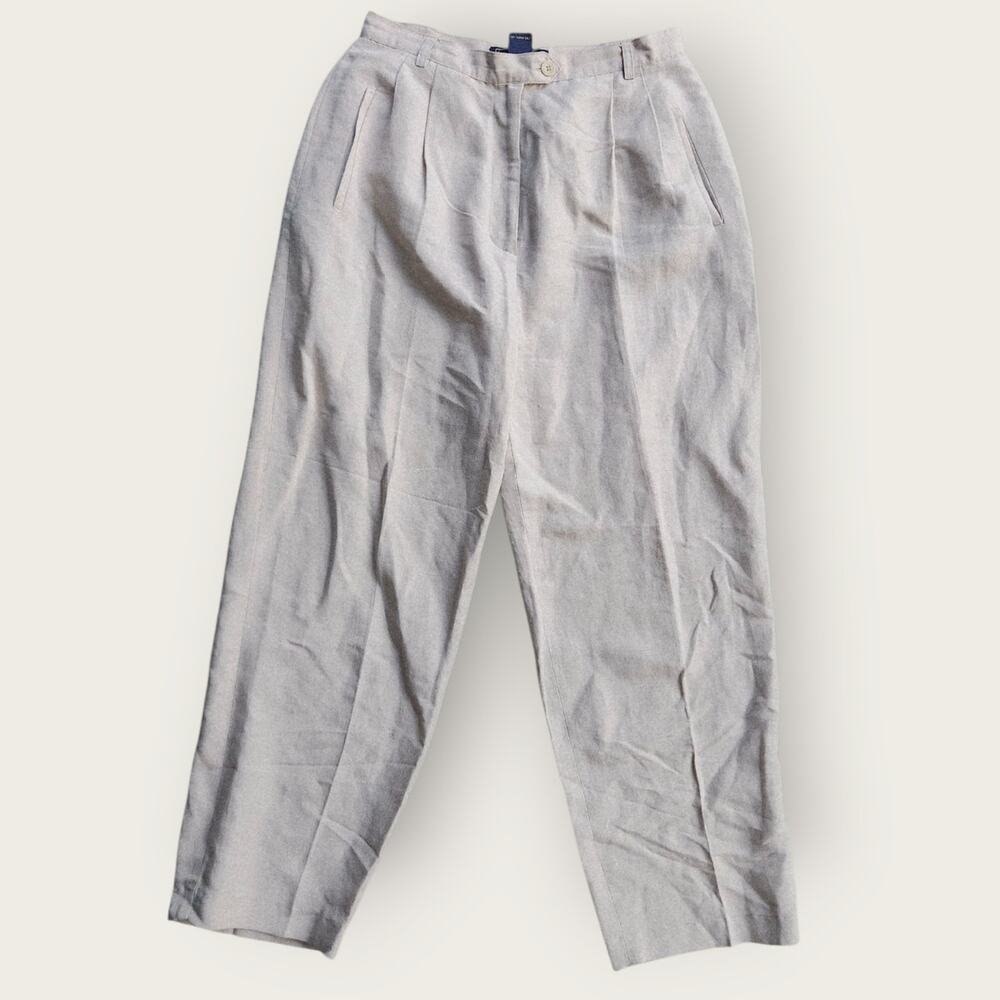 Laura Scott Linen Pants Womens Sz 8P Beige Pleated Tapered Casual Office Hi-Rise